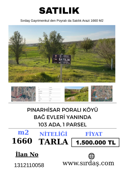Sırdaş Gayrimenkul den Poyralı da Satılık Arazi 1660 M2