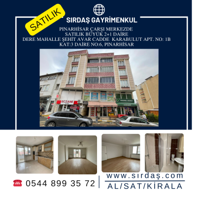 PINARHİSAR ÇARŞI MERKEZDE SATILIK BÜYÜK 2+1 DAİRE