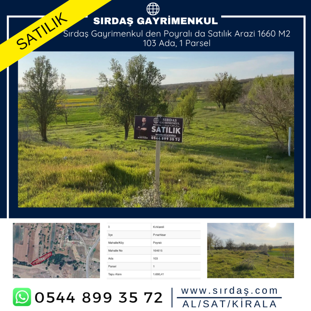 Sırdaş Gayrimenkul den Poyralı da Satılık Arazi 1660 M2