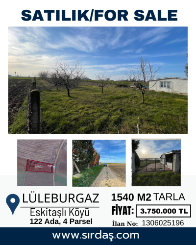 Lüleburgaz'a yakın konumda satılık tarla/bahçe fırsatı!