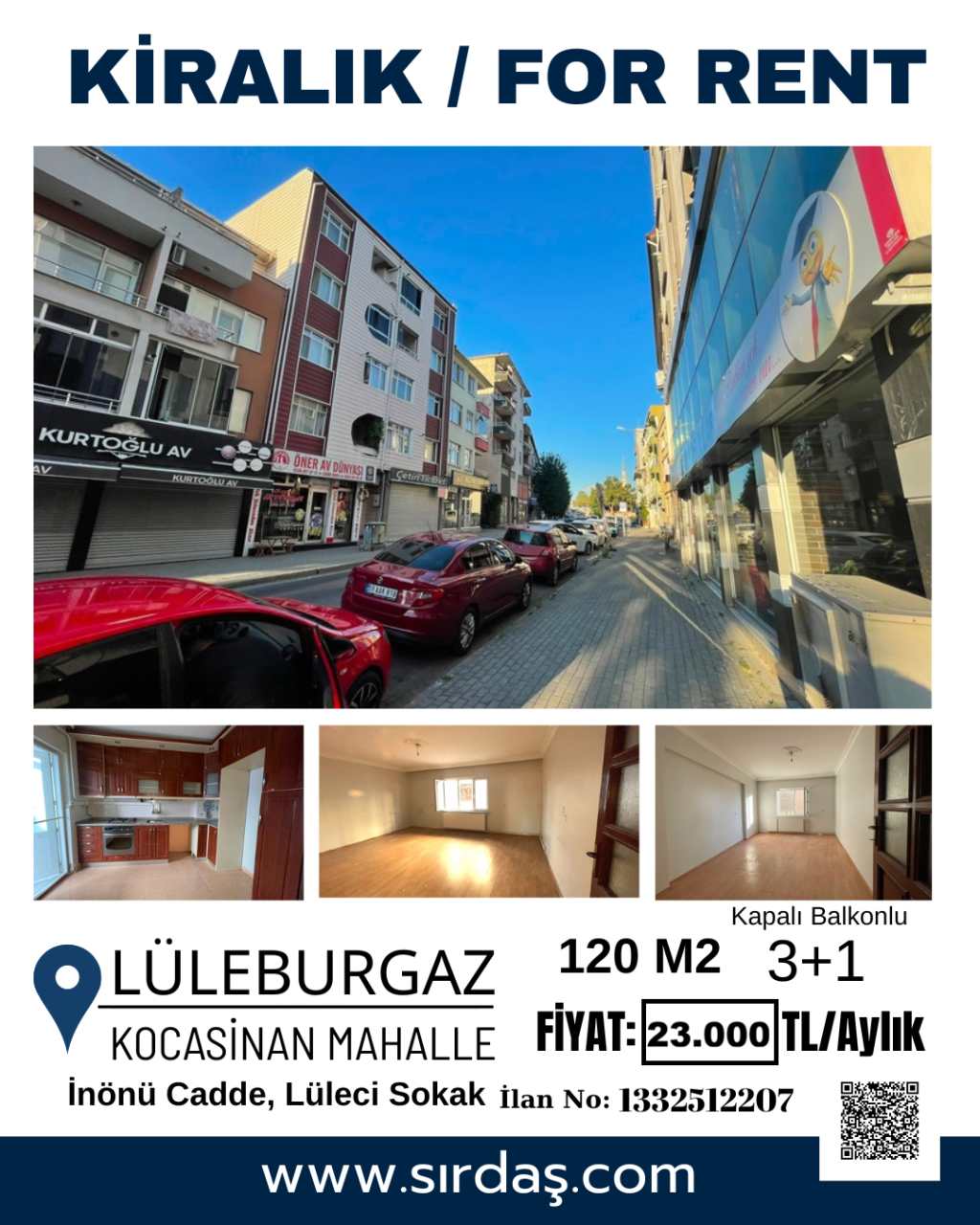 Lüleburgaz'da Çarşıya Yakın Konumda Kiralık 3+1 Ara Kat Daire
