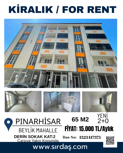 Pınarhisar Da Kiralık Sıfır Arakat Daire 70 m2 2+0