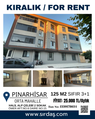 Pınarhisarda Kiralık 3+1 SıfırDaire Özel Yapım led aydınlatmalı