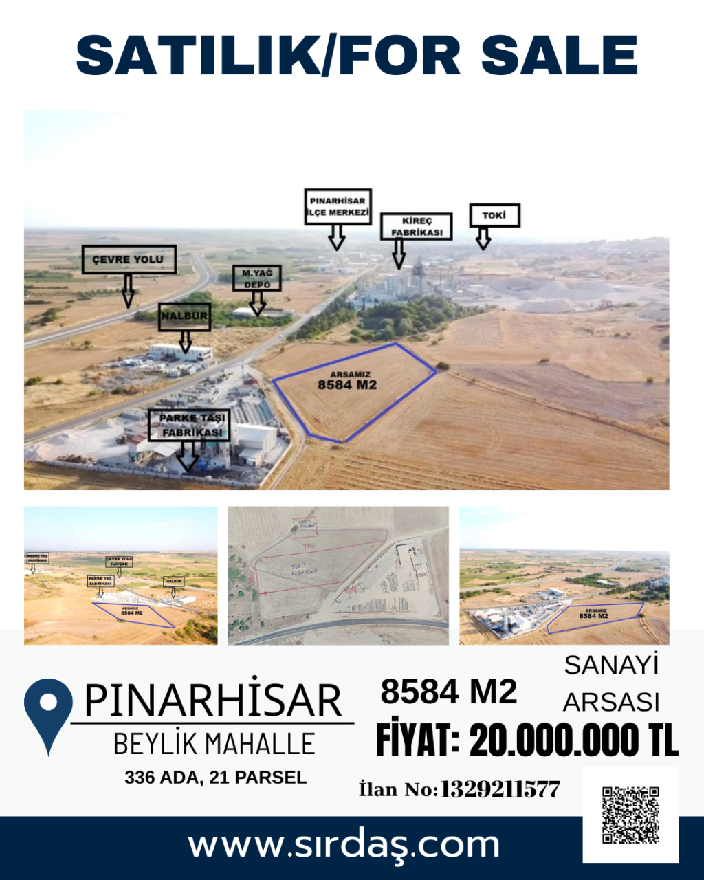 Pınarhisar'da Sanayi İmarlı Bölgede Satılık Arsa